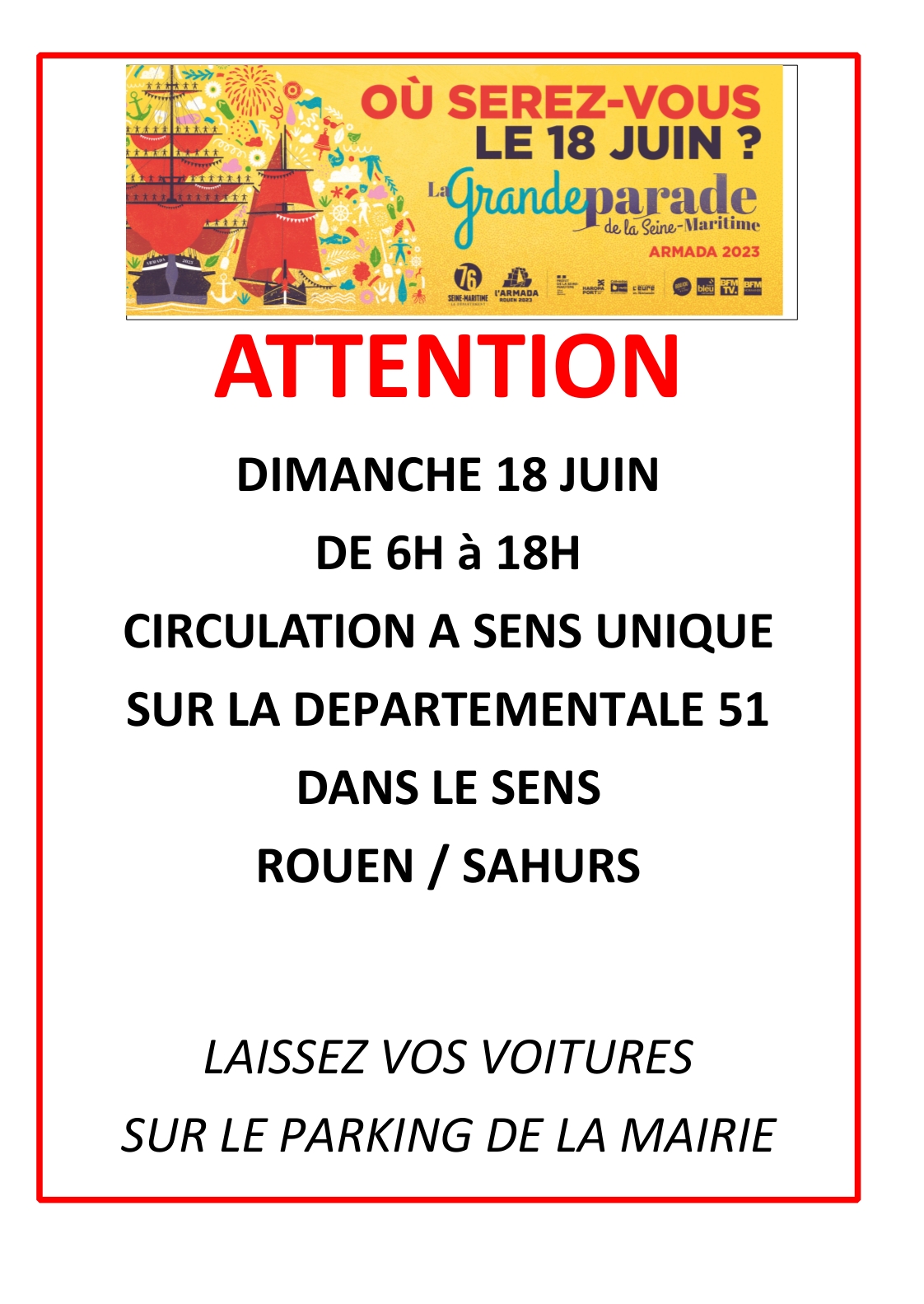 ARMADA 2023 : circulation le 18 juin