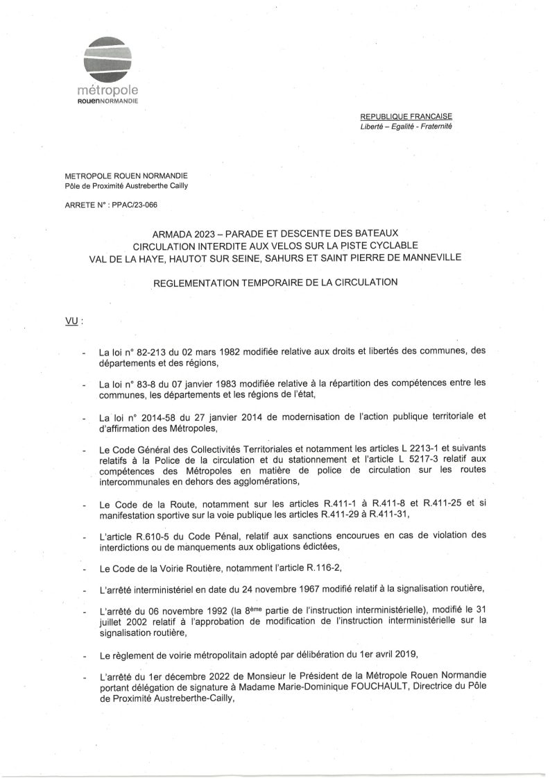 ARMADA 2023 : circulation interdite des vélos sur la piste cyclable